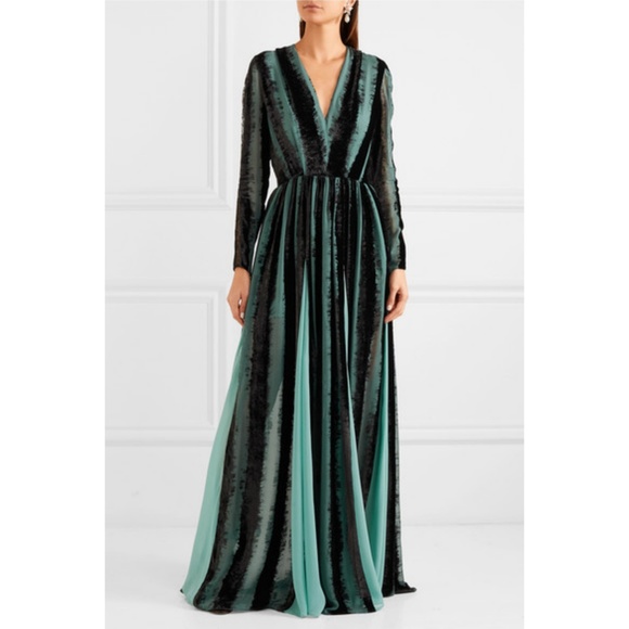 Elie Saab Lace Trimmed Devore Chiffon Gown - Picture 2 of 8